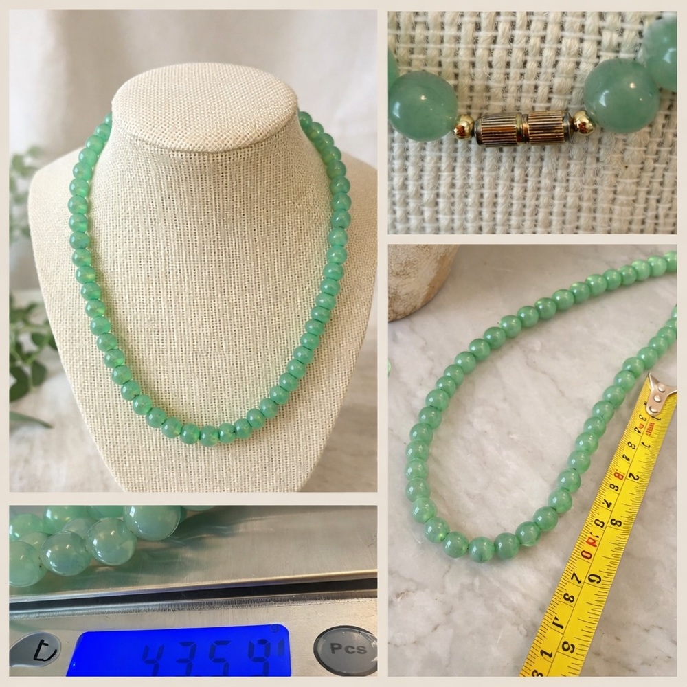 💚 Vintage Genuine Jade Bead Necklace 1950’s-1970’s 🍃 - Picture 5 of 6